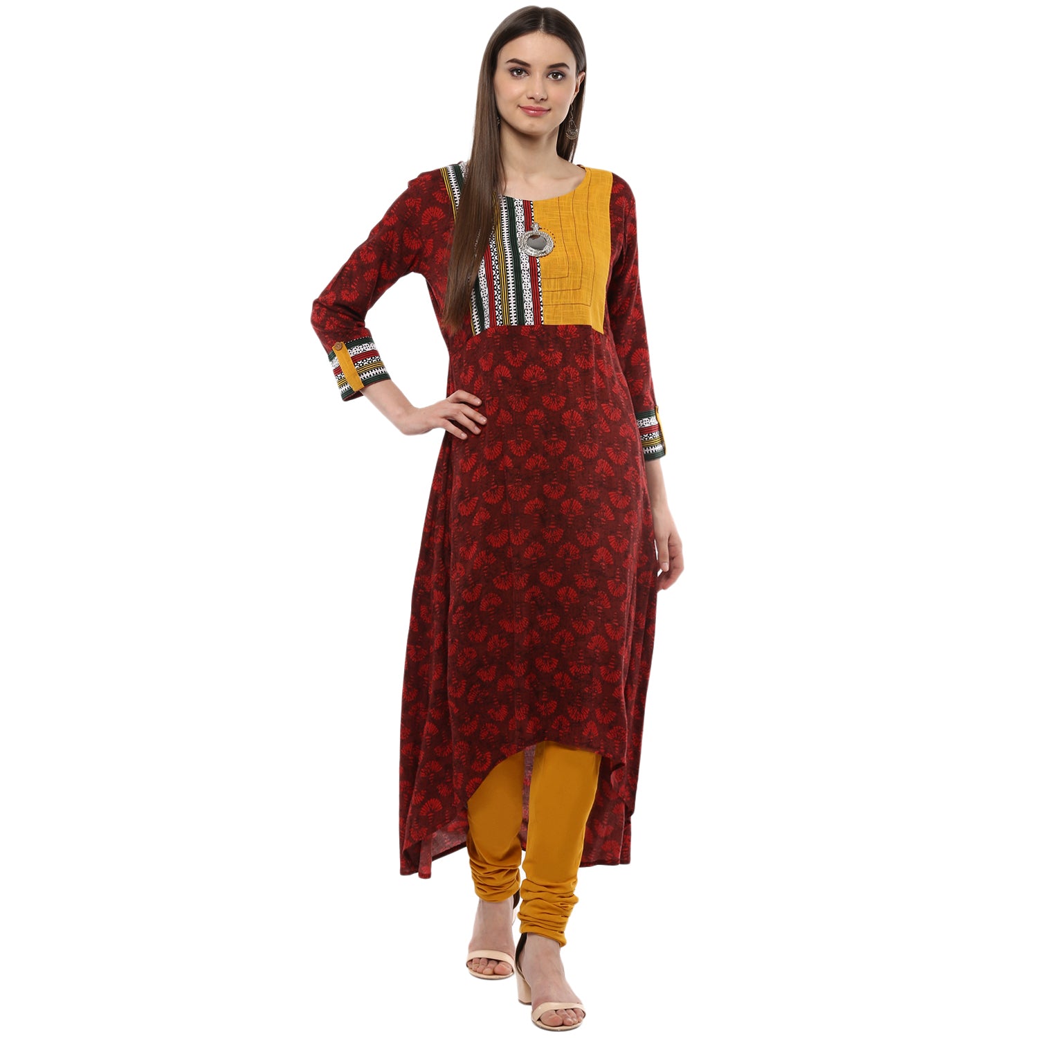 Stylish Women's Maroon Rayon A-line Kurta with Pant