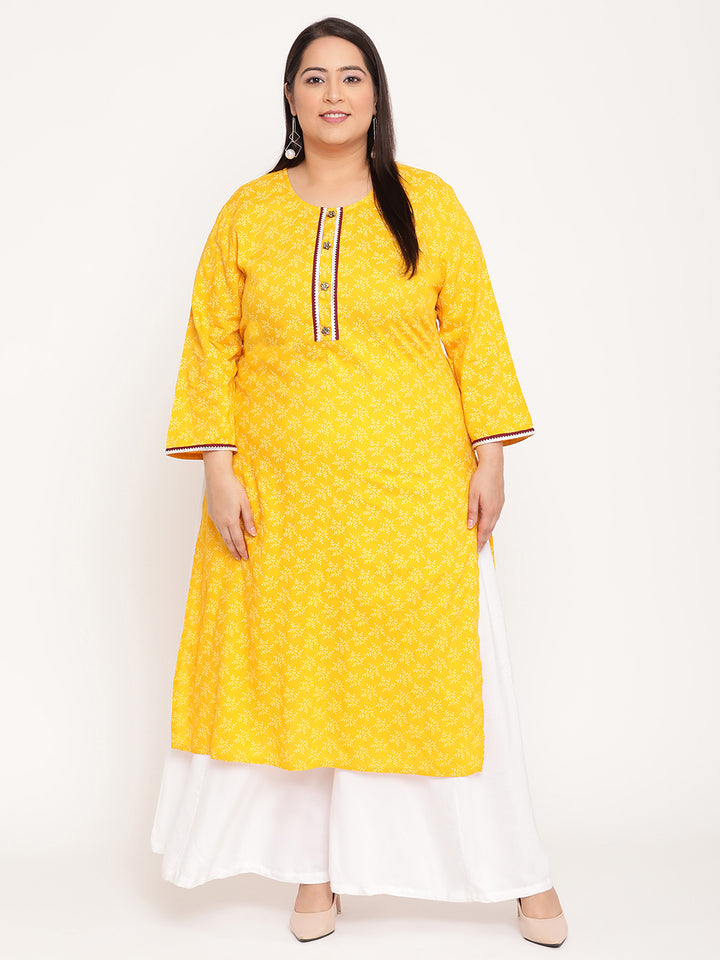Yellow Printed Plus Size Kurta