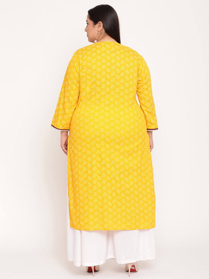 Yellow Printed Plus Size Kurta