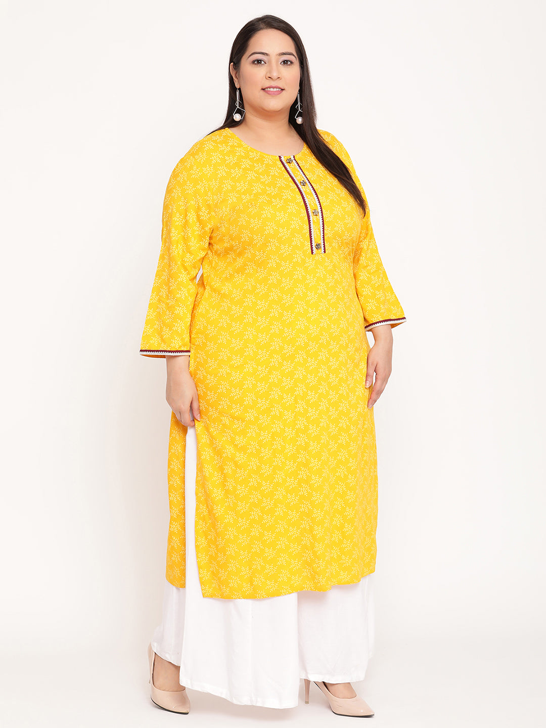 Yellow Printed Plus Size Kurta