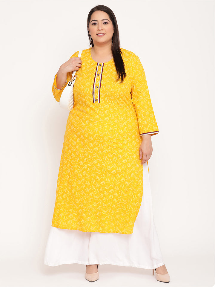 Yellow Printed Plus Size Kurta