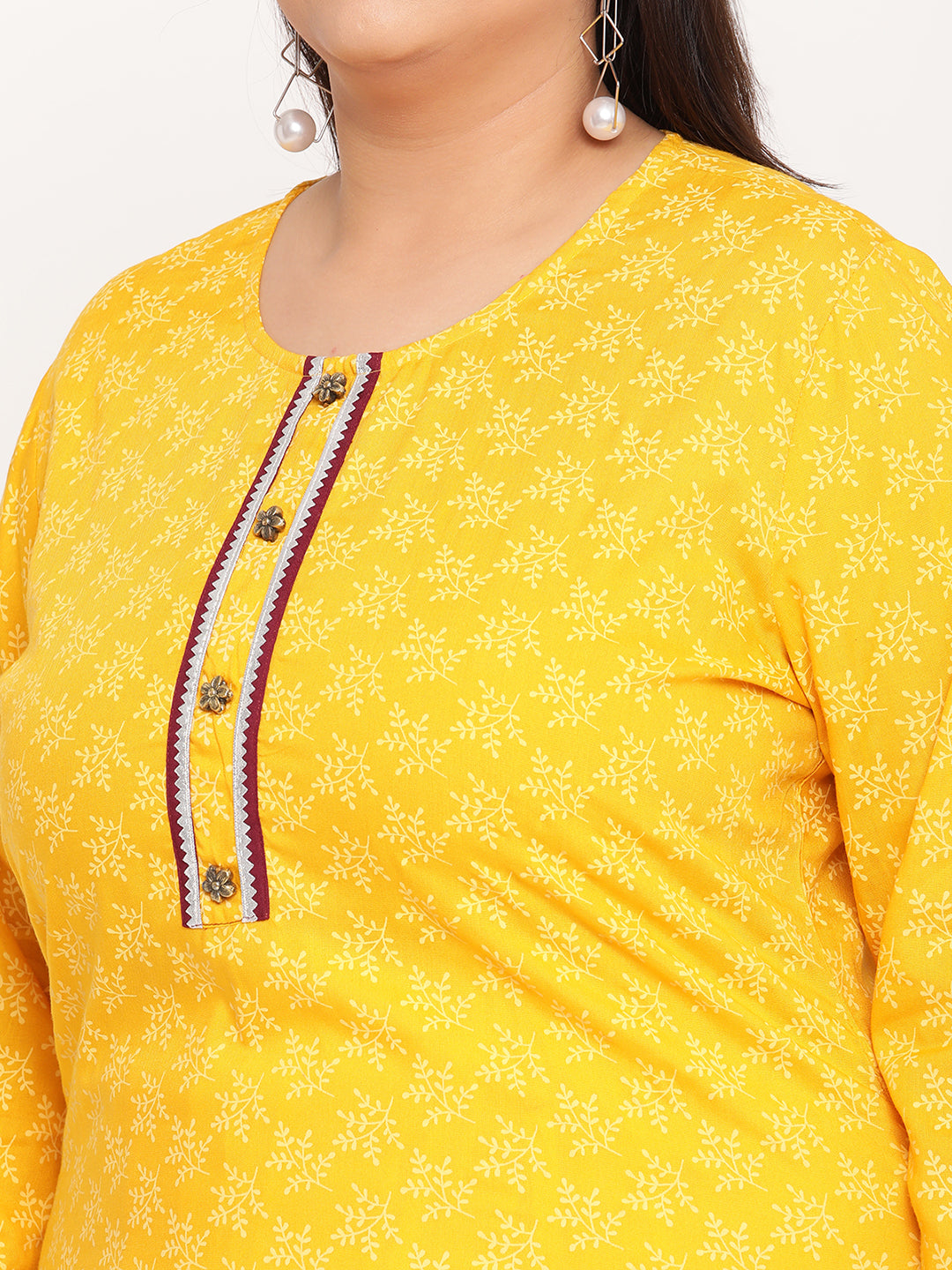 Yellow Printed Plus Size Kurta