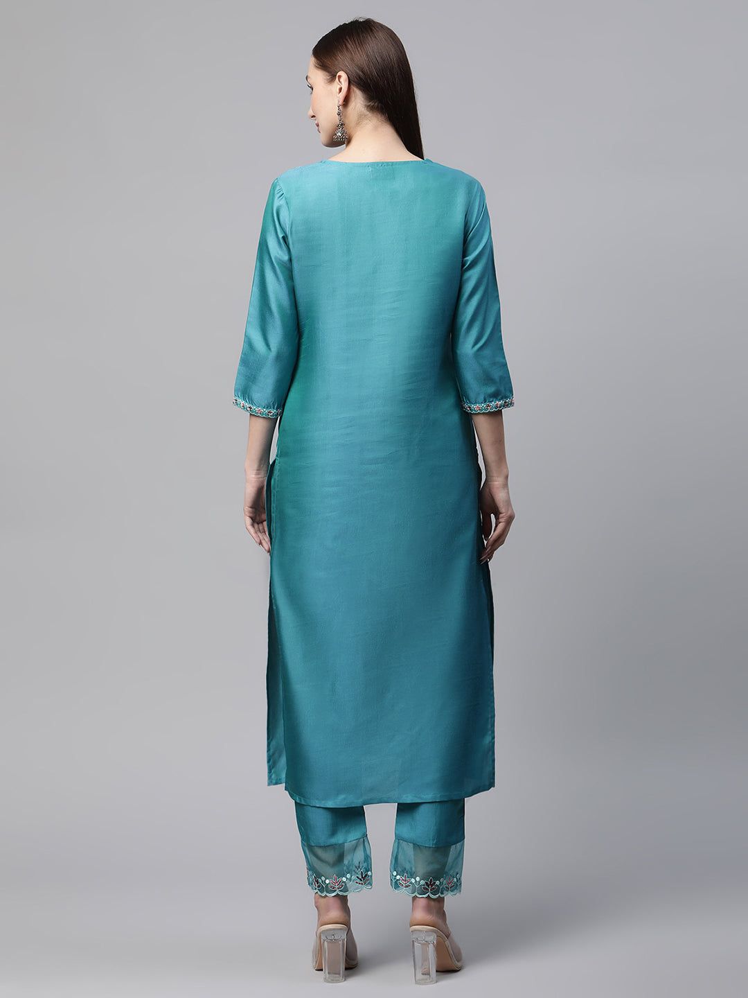 Women Blue Embroidered Yoke Design Kurta