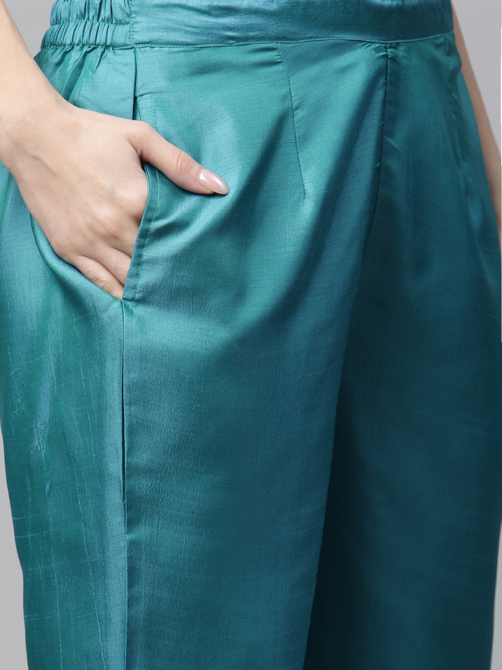 Women Blue Embroidered Yoke Design Kurta