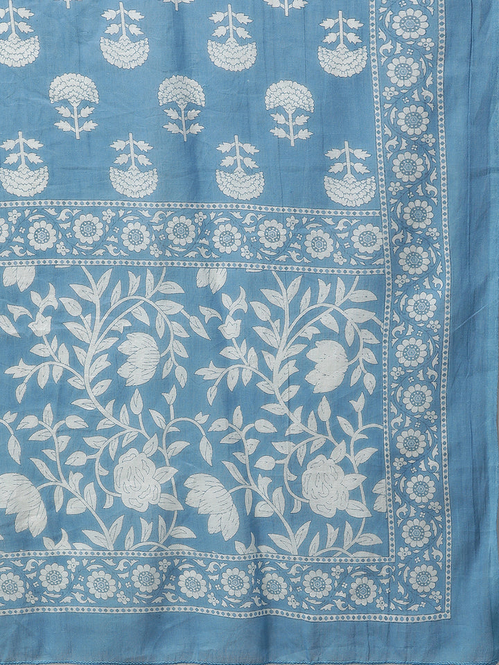 Women Blue Printed Hand detailing Kurta with Trousers and Dupatta