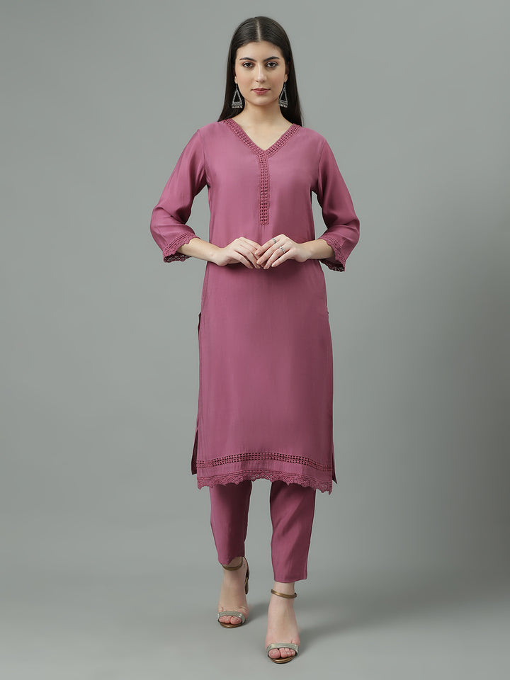Women Purple Lace up design Regular Size  Co-ord Set