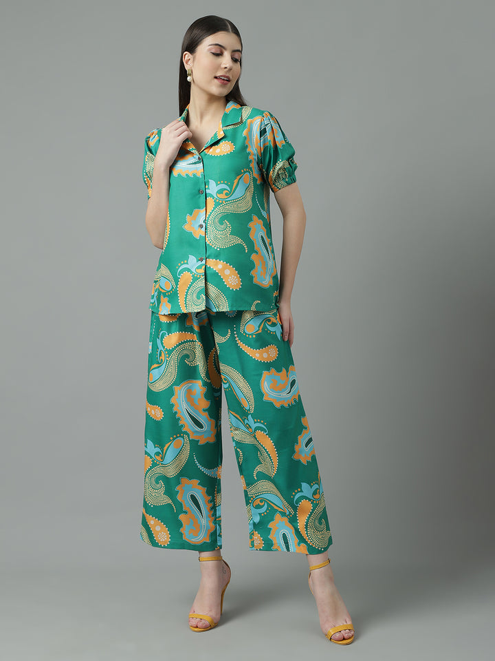 Women Green Printed Regular Size  Co-ord Set