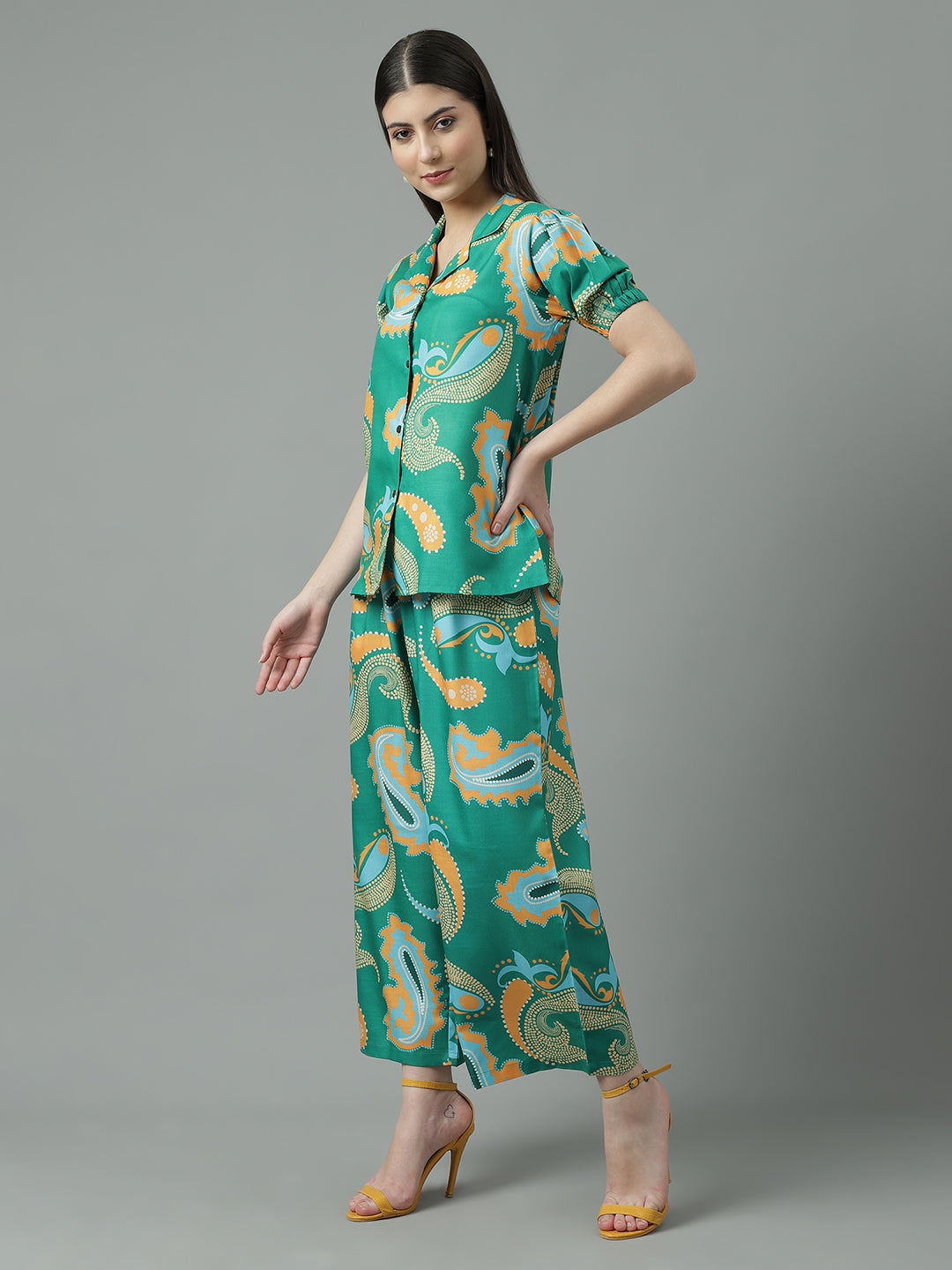 Women Green Printed Regular Size  Co-ord Set
