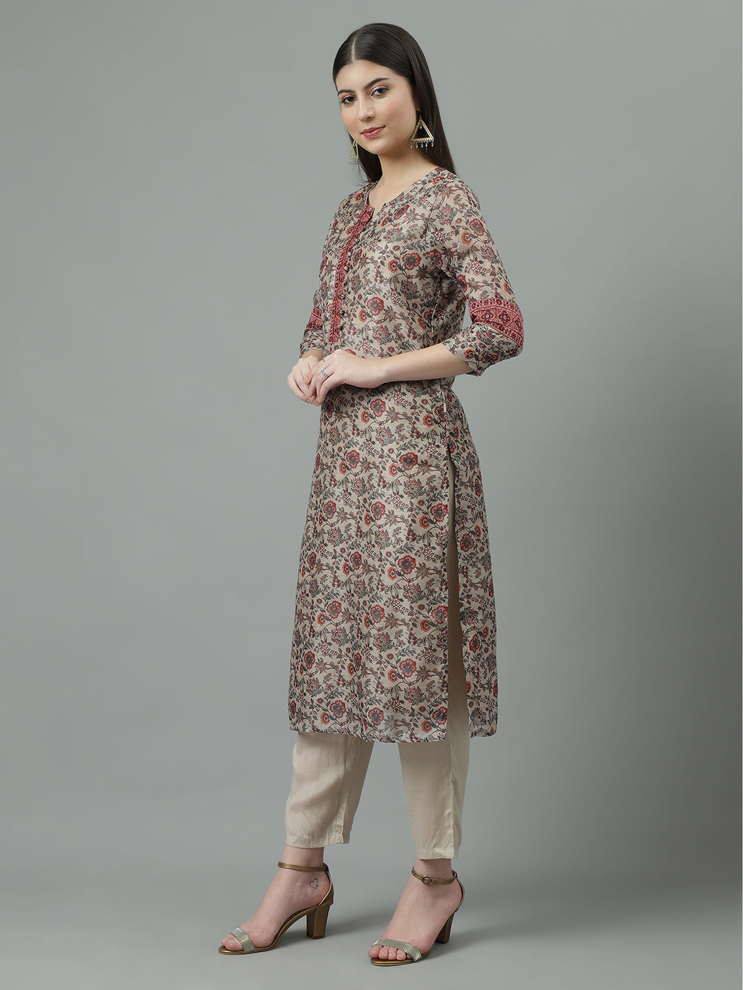 Women Multi Coloured  Printed Kurta with Trousers and dupatta