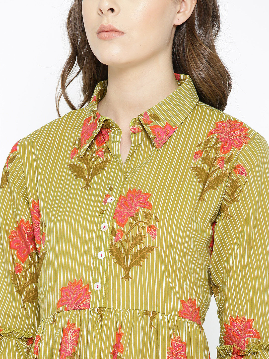 Womens Green Floral Printed Cotton Kurta