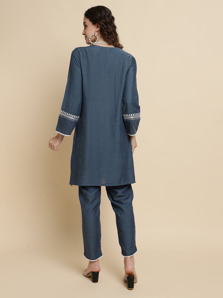 Women Grey Embroidered Regular Size  Co-ord Set