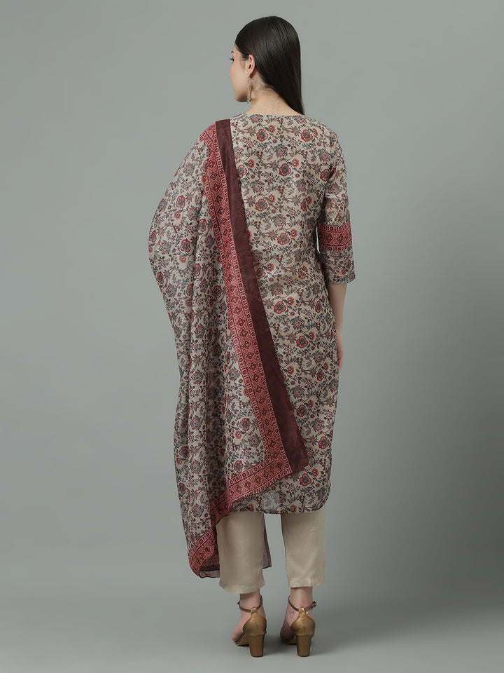 Women Multi Coloured  Printed Kurta with Trousers and dupatta