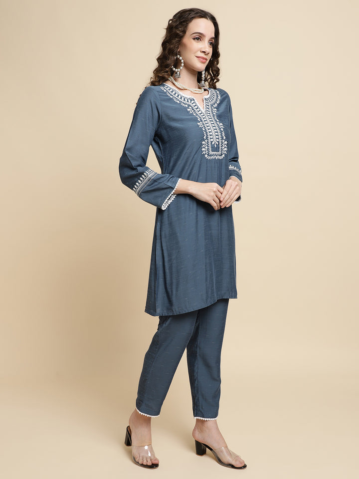 Women Grey Embroidered Regular Size  Co-ord Set
