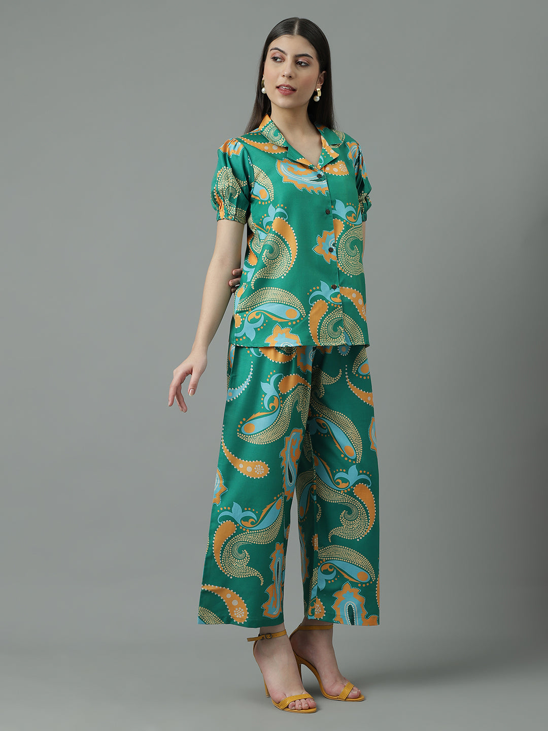 Women Green Printed Regular Size  Co-ord Set