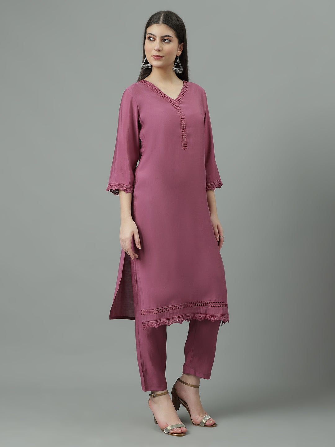 Women Purple Lace up design Regular Size  Co-ord Set