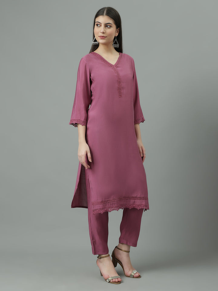 Women Purple Lace up design Regular Size  Co-ord Set