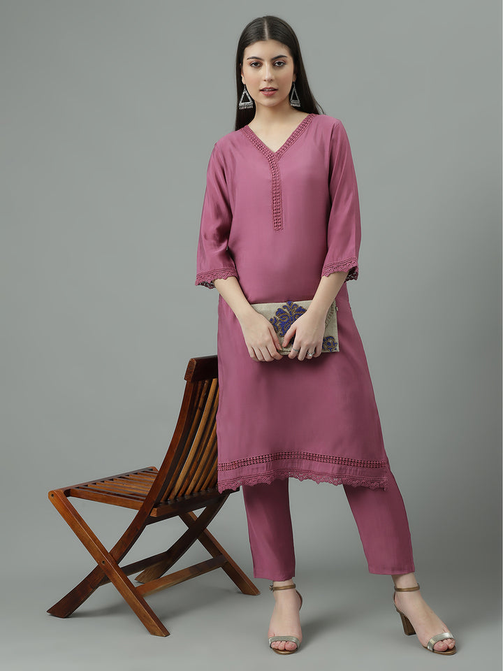 Women Purple Lace up design Regular Size  Co-ord Set