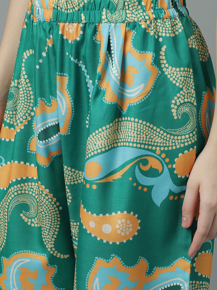 Women Green Printed Regular Size  Co-ord Set