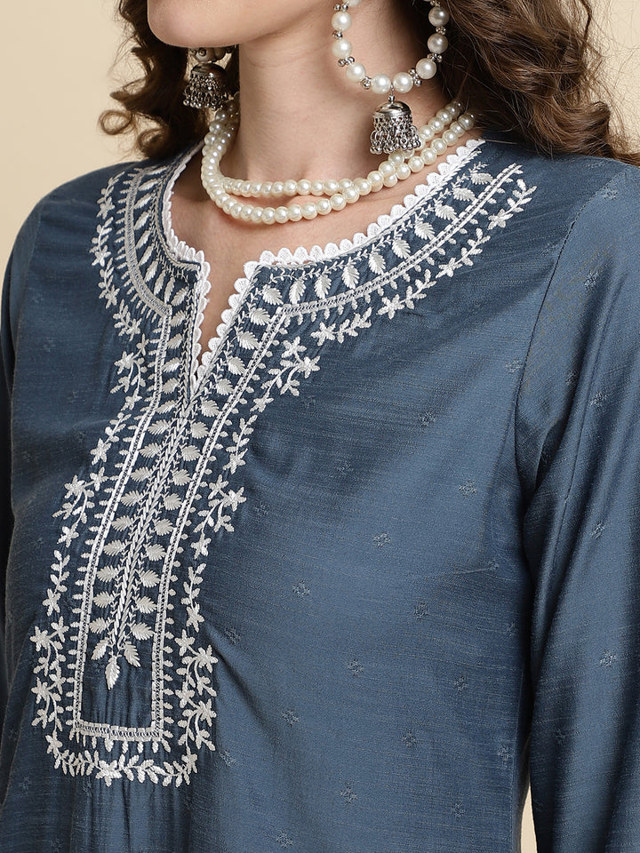 Women Grey Embroidered Regular Size  Co-ord Set