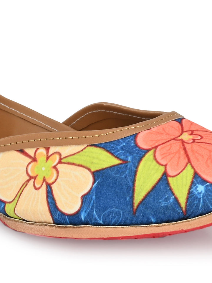 Sringam Women Blue Printed Handcrafted Mojaris