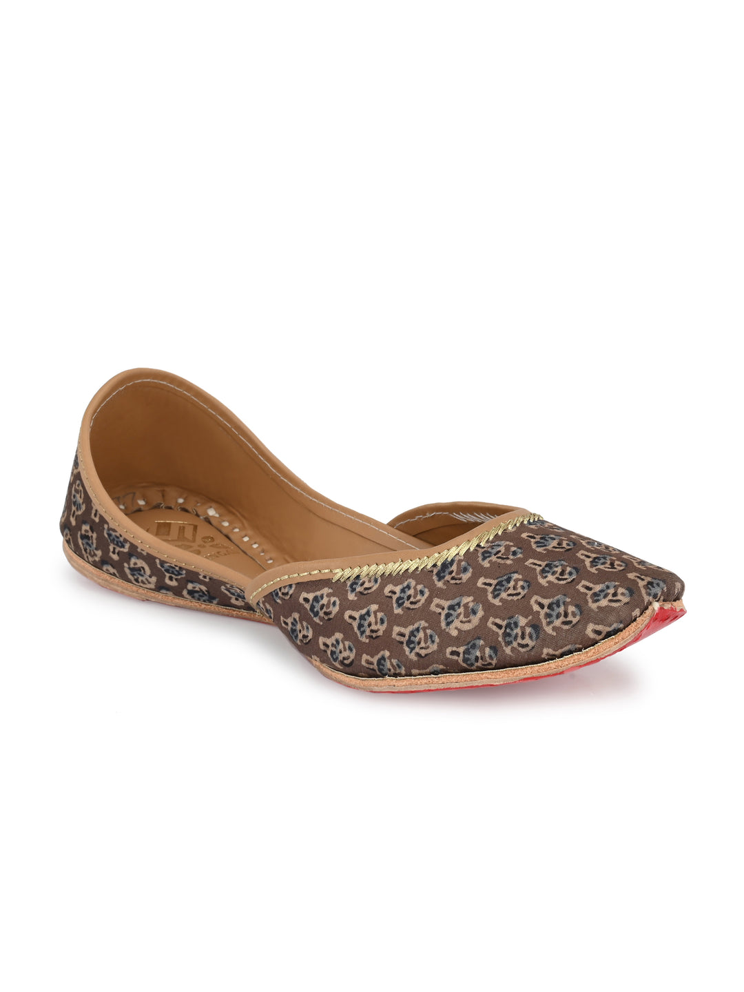 Sringam Women's Brown Printed Mojaris