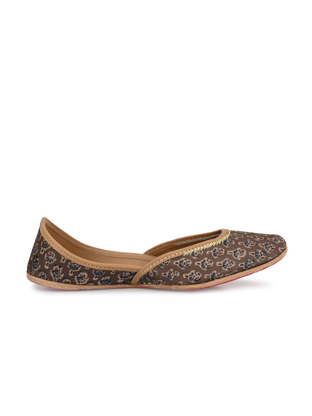 Sringam Women's Brown Printed Mojaris