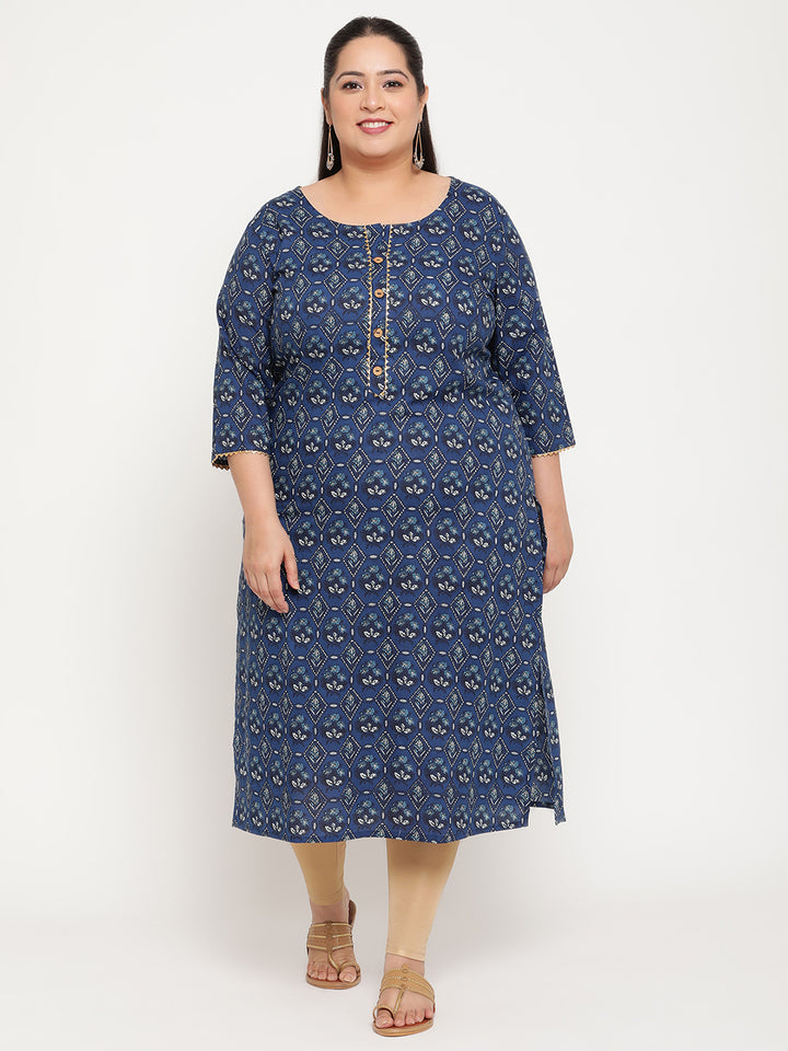 Women Blue Geometric Print Plus Size Kurta