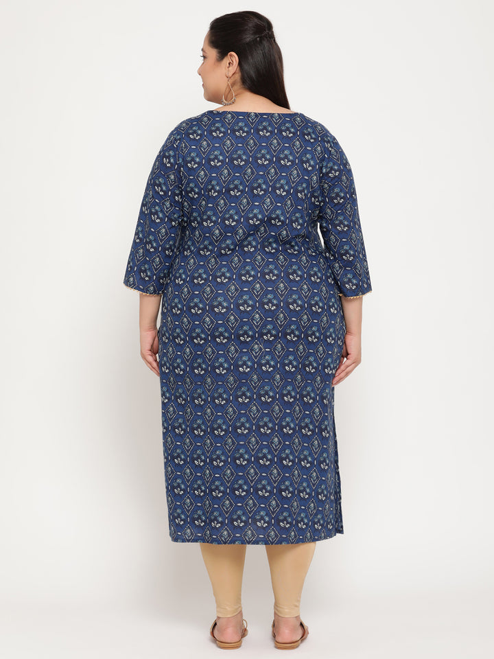 Women Blue Geometric Print Plus Size Kurta