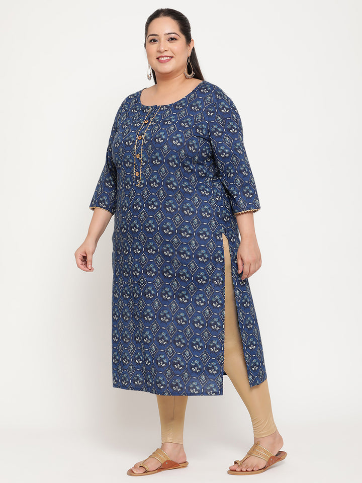 Women Blue Geometric Print Plus Size Kurta