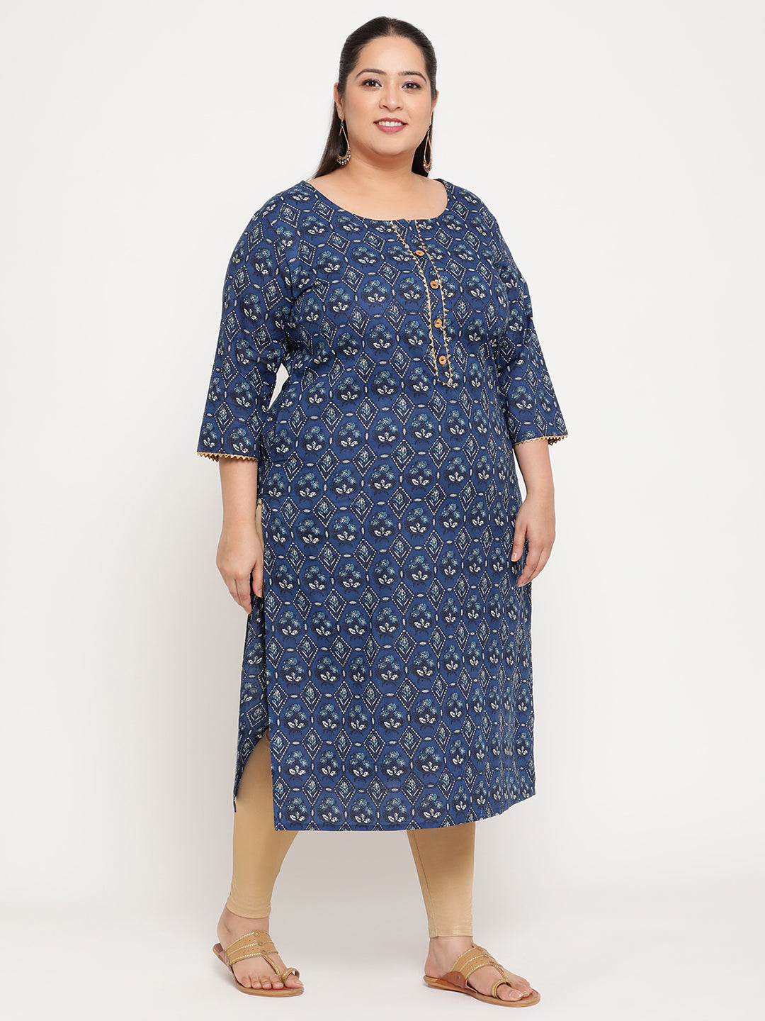 Women Blue Geometric Print Plus Size Kurta