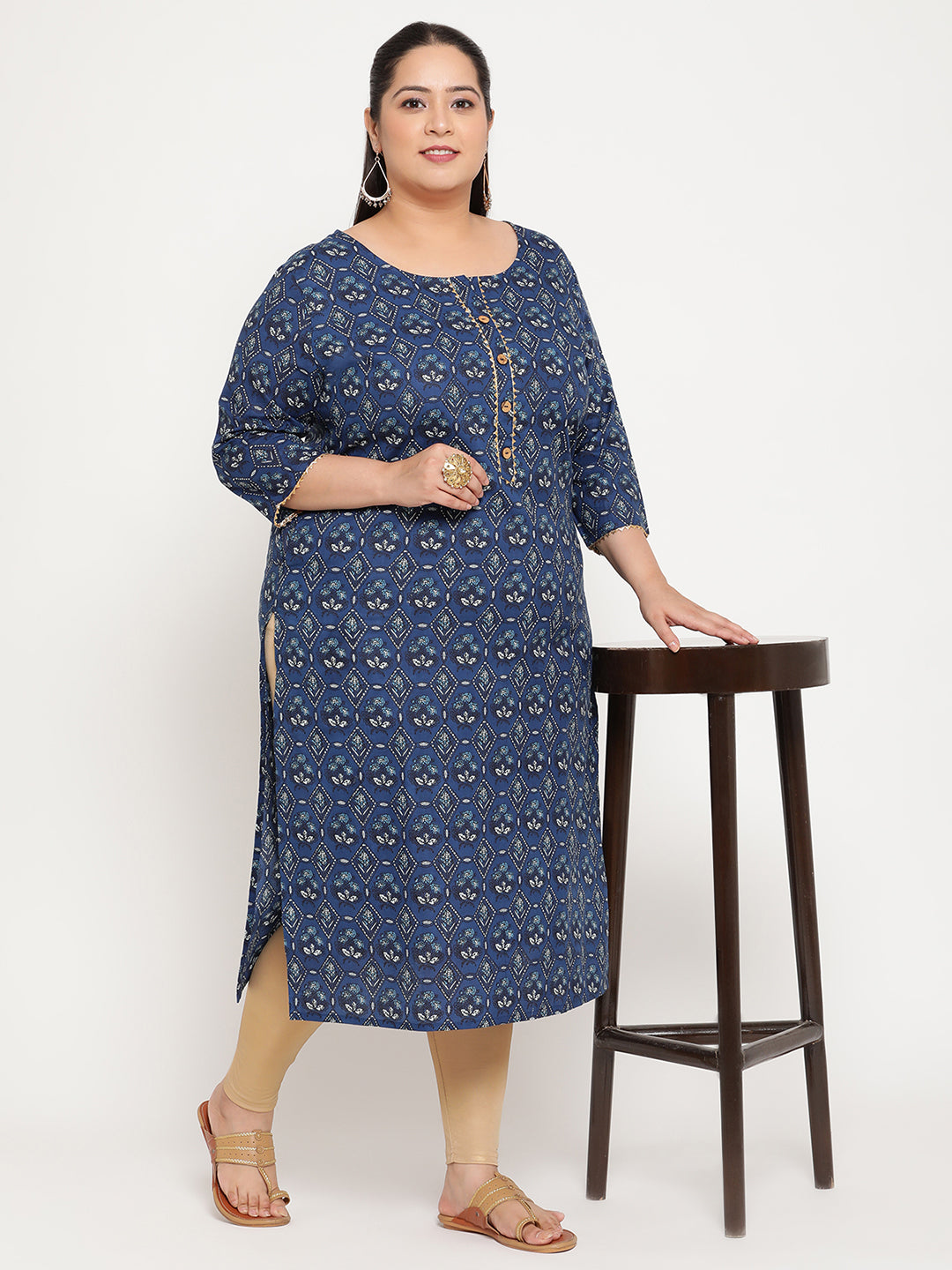 Women Blue Geometric Print Plus Size Kurta