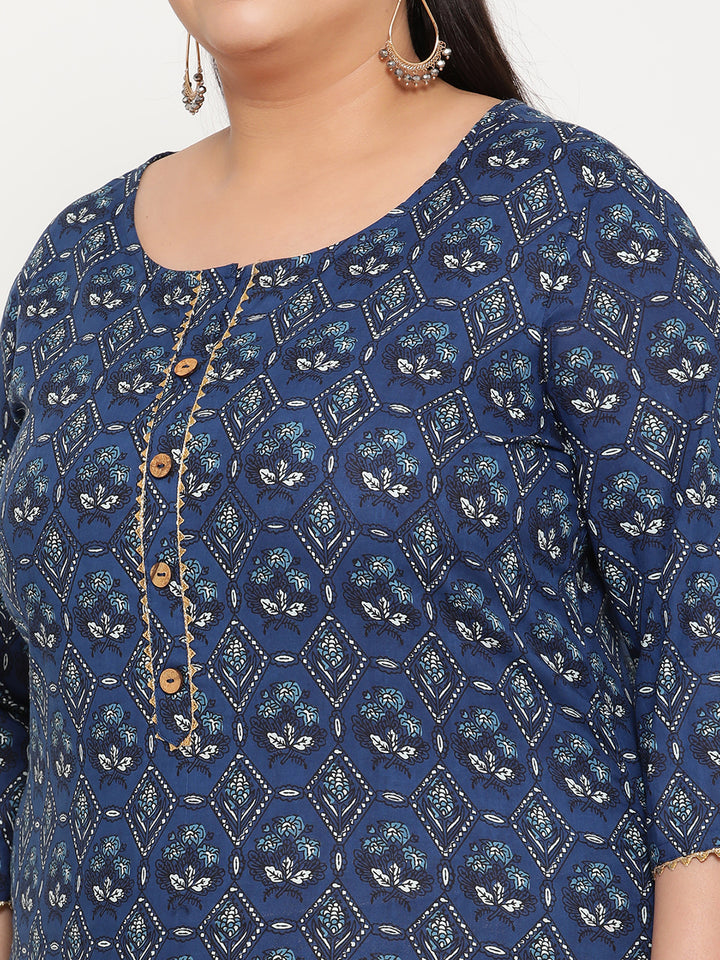 Women Blue Geometric Print Plus Size Kurta