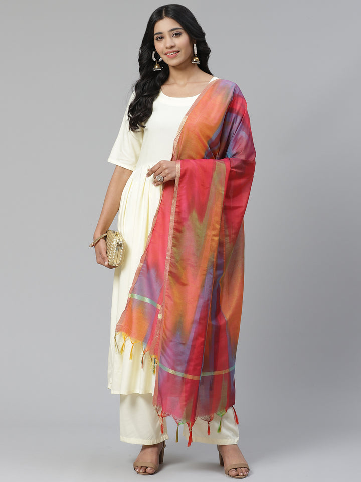 Women Solid off White Kurta with Palazzos and Printed Dupatta