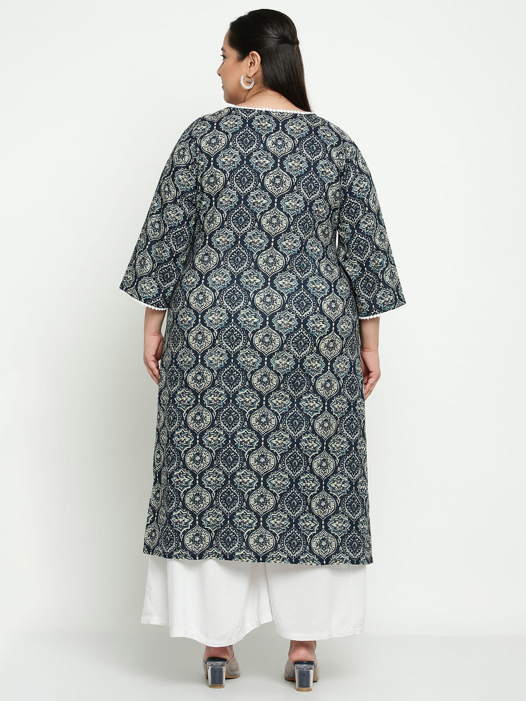 Women Blue Printed Plus Size Kurta