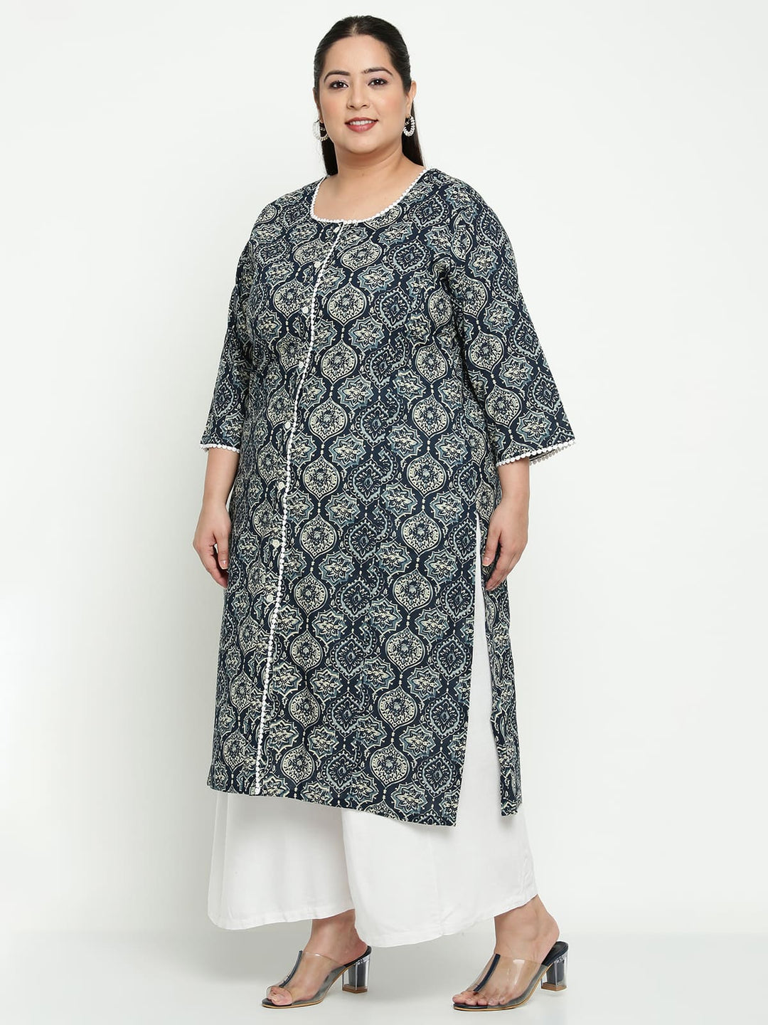 Women Blue Printed Plus Size Kurta