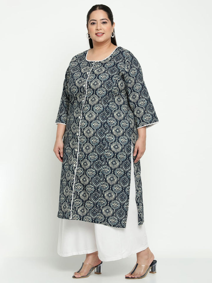 Women Blue Printed Plus Size Kurta