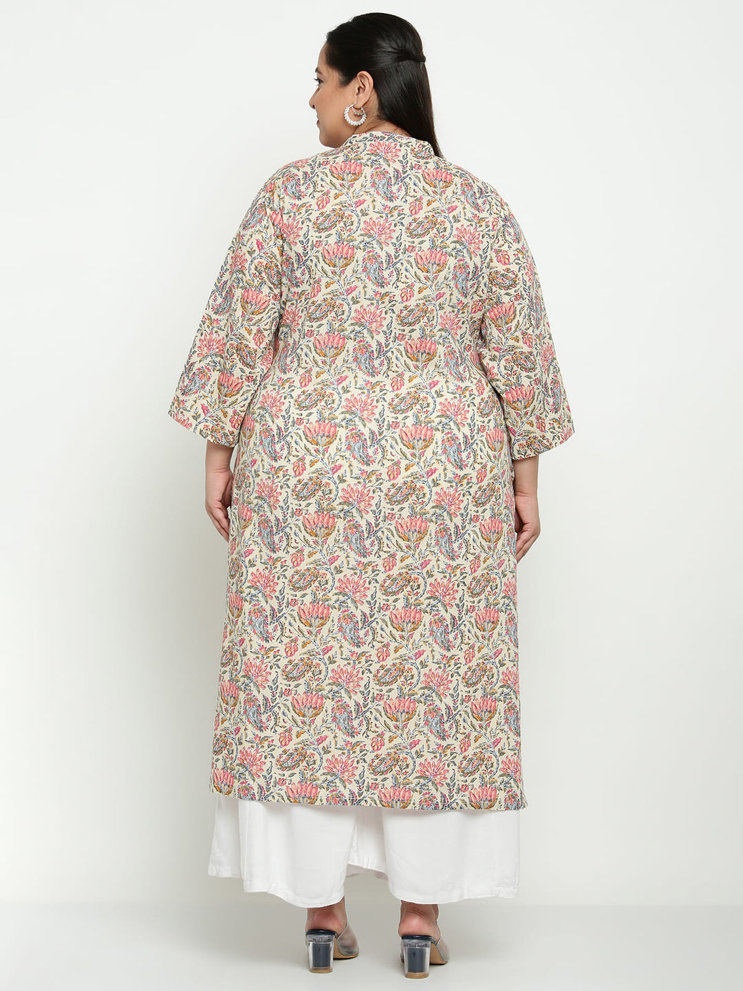 Women White Floral Plus Size Kurta