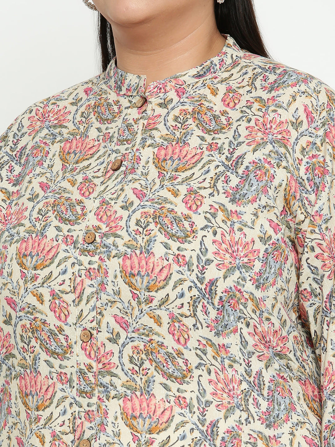 Women White Floral Plus Size Kurta
