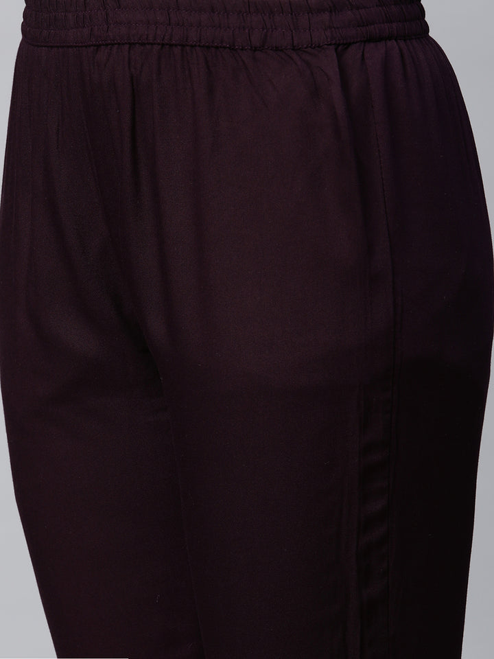 Women Purple Embroidered Yoke Design kurta with Trousers and Dupatta