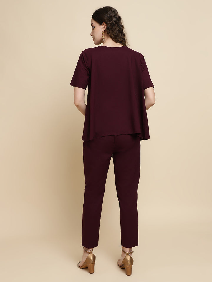 Women Solid Brown Embroidered Co-ord Set