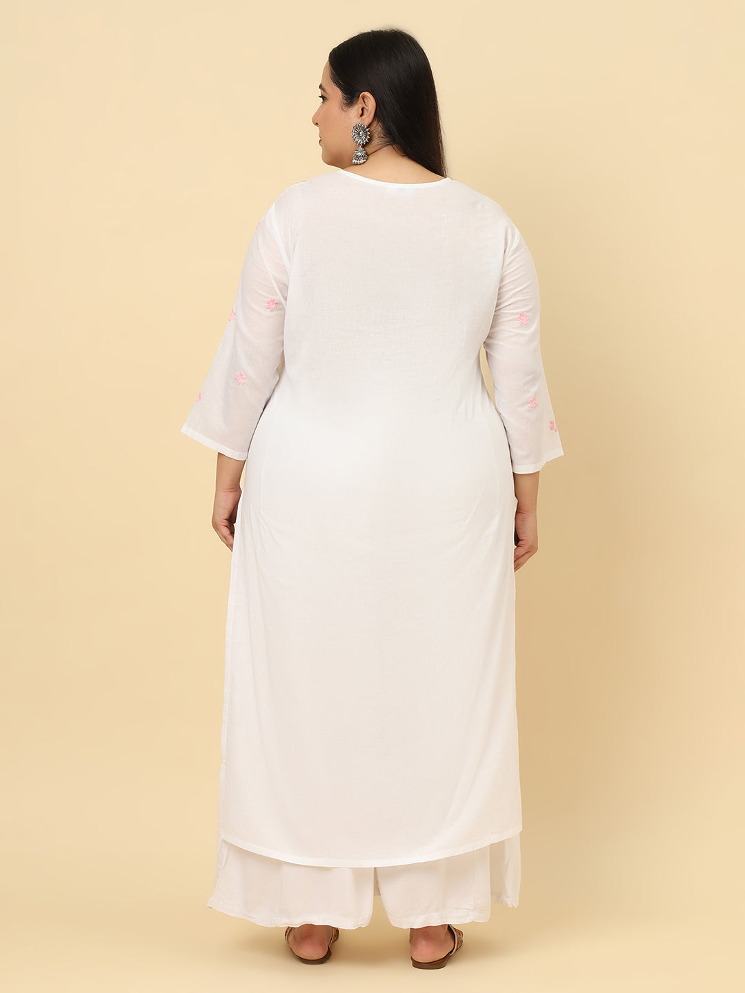 Women White Solid Embroidered Plus size Kurta