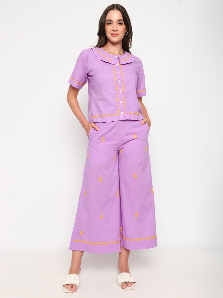 Women Purple Chikankari Embroidered Co-ord Set