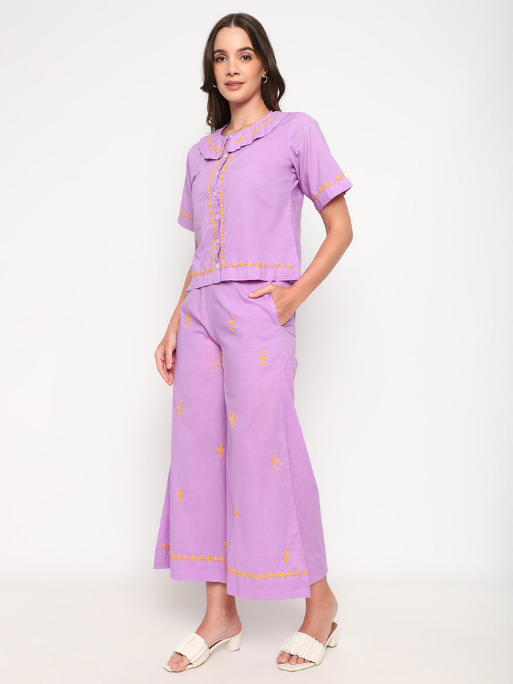 Women Purple Chikankari Embroidered Co-ord Set