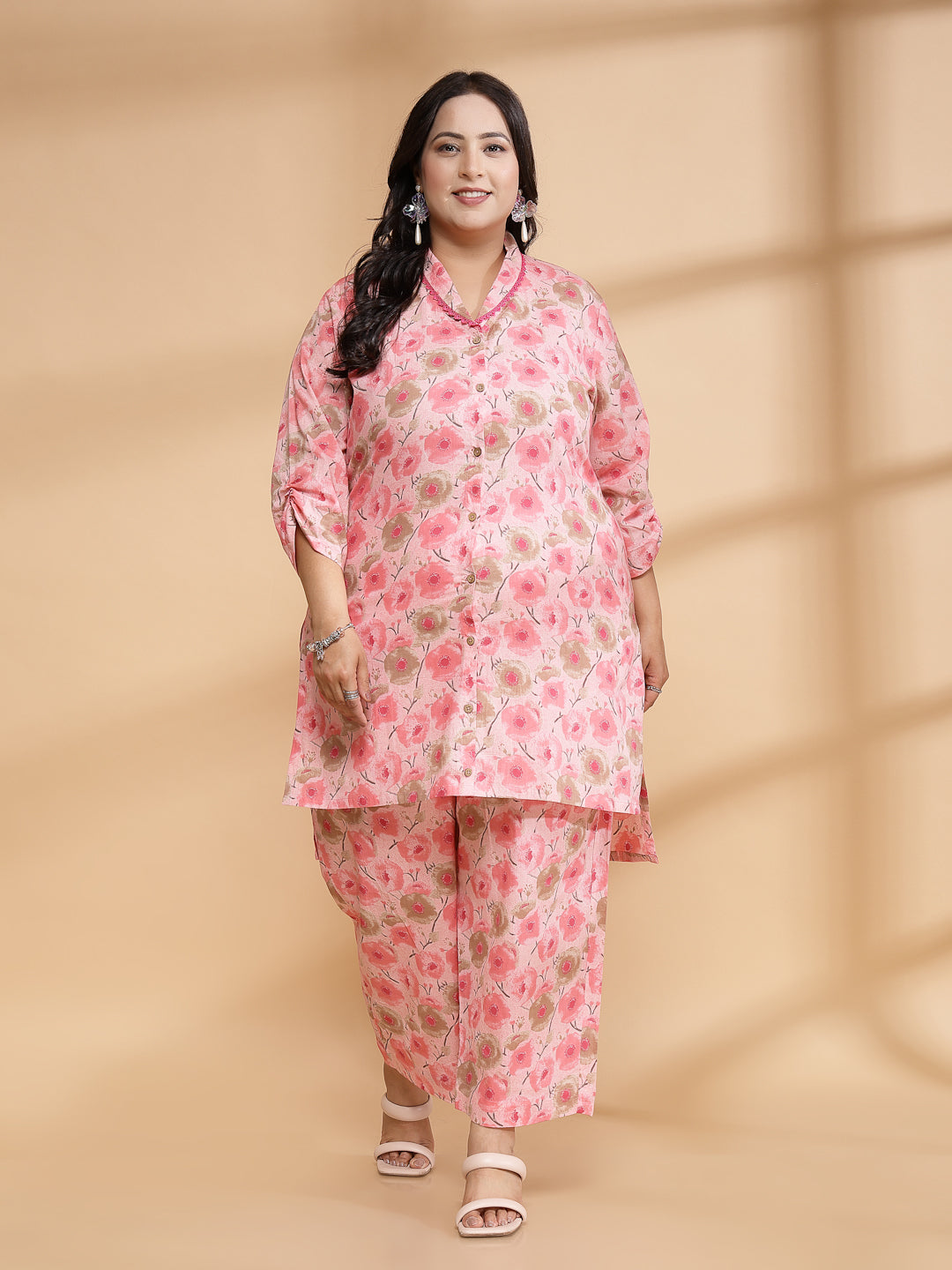 Women Pink Printed Plus Size Co-ord Set