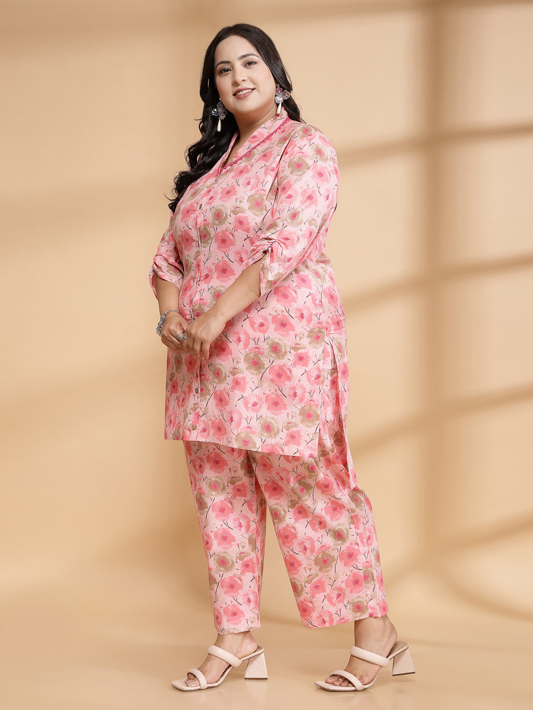 Women Pink Printed Plus Size Co-ord Set