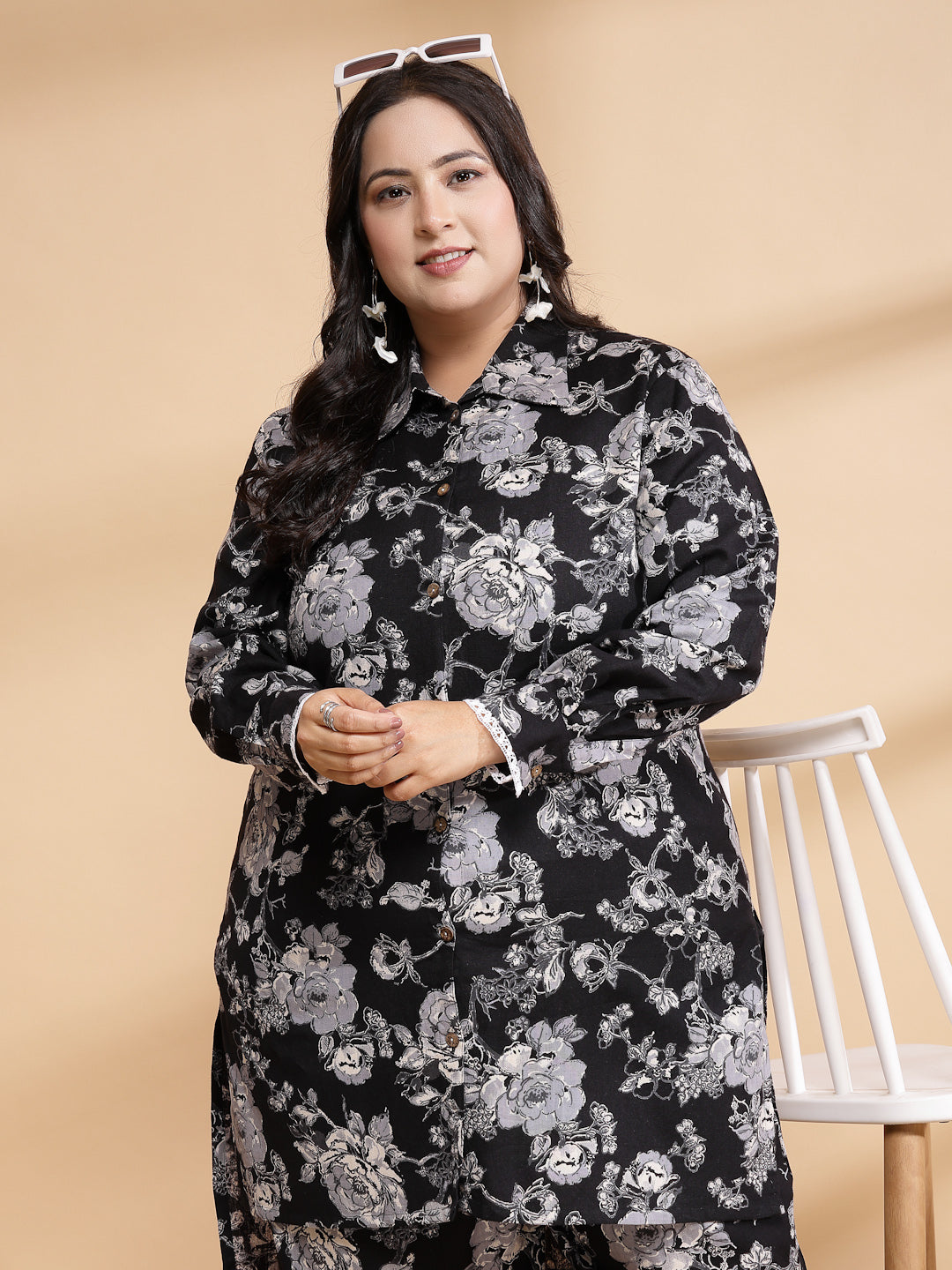 Women Black Printed Plus Size Co-ord Set