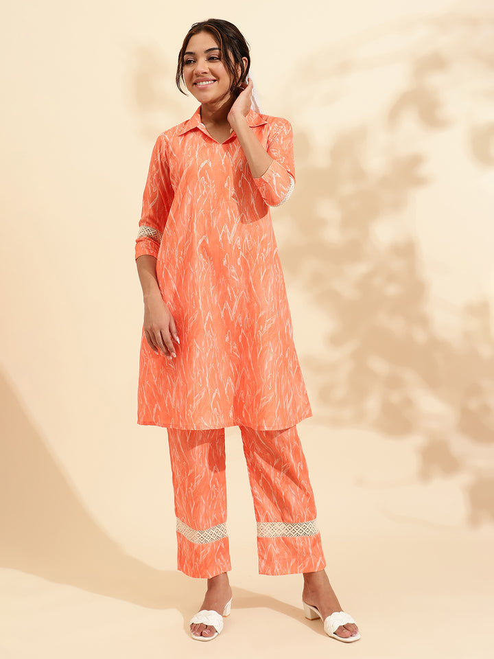 Womens Orange Printed Co-ord Set