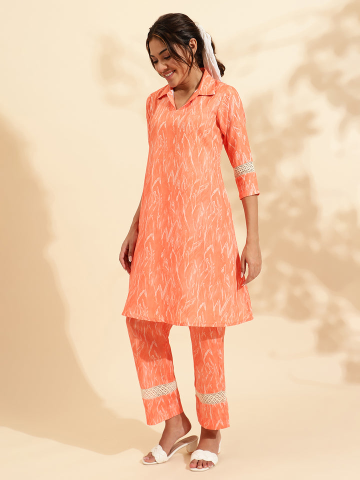 Womens Orange Printed Co-ord Set