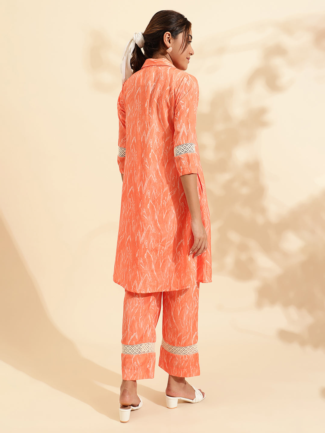 Womens Orange Printed Co-ord Set