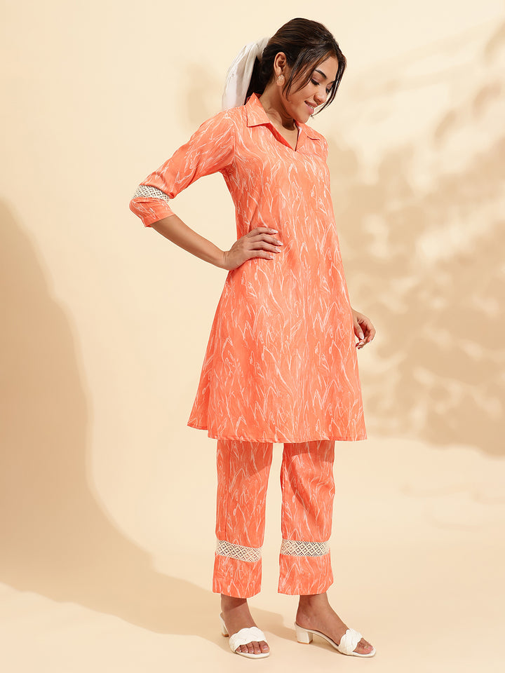 Womens Orange Printed Co-ord Set